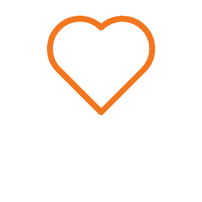 Two cupped hands holding an orange heart icon against a black background.